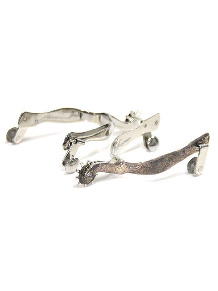 E Garcia Spurs SP2251 Authentic Chrome Western Inlay Cowboy Boot Spurs side front and back view of pair. If you need any assistance with this item or the purchase of this item please call us at five six one seven four eight eight eight zero one Monday through Saturday 10:00a.m EST to 8:00 p.m EST