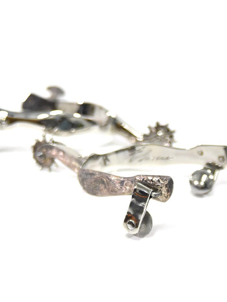 E Garcia Spurs SP2251 Authentic Chrome Western Inlay Cowboy Boot Spurs side close up. If you need any assistance with this item or the purchase of this item please call us at five six one seven four eight eight eight zero one Monday through Saturday 10:00a.m EST to 8:00 p.m EST