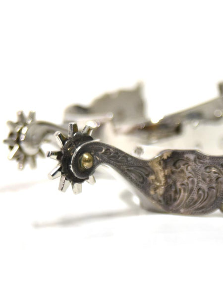 E Garcia Spurs SP2321 Authentic Floral Inlay With Chain Boot Spurs back close up. If you need any assistance with this item or the purchase of this item please call us at five six one seven four eight eight eight zero one Monday through Saturday 10:00a.m EST to 8:00 p.m EST