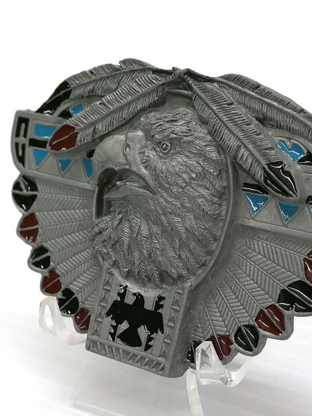 Spec Cast E256 Eagle and Feather Solid Pewter Belt Buckle  front close up view. If you need any assistance with this item or the purchase of this item please call us at five six one seven four eight eight eight zero one Monday through Saturday 10:00a.m EST to 8:00 p.m EST