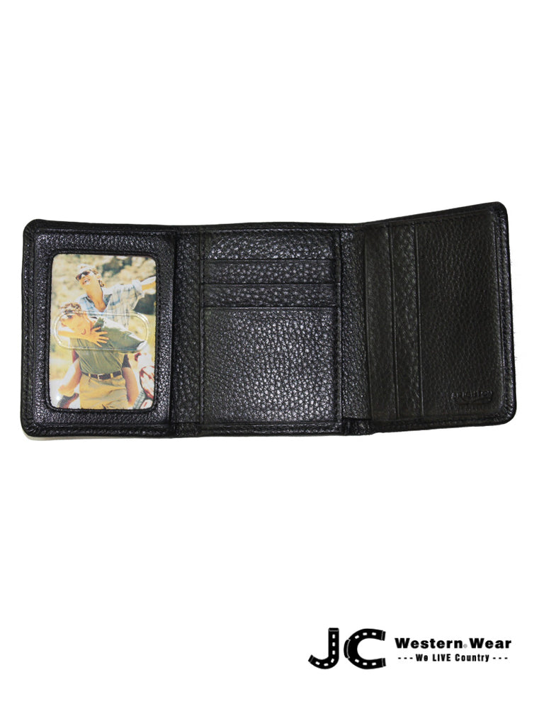 Brighton E70223 Mens Jefferson Tri-fold Wallet Black front view. If you need any assistance with this item or the purchase of this item please call us at five six one seven four eight eight eight zero one Monday through Saturday 10:00a.m EST to 8:00 p.m EST