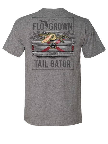 FloGrown FGM-1374 Mens Short Sleeve Tail Gator Tee Grey back view. If you need any assistance with this item or the purchase of this item please call us at five six one seven four eight eight eight zero one Monday through Saturday 10:00a.m EST to 8:00 p.m EST