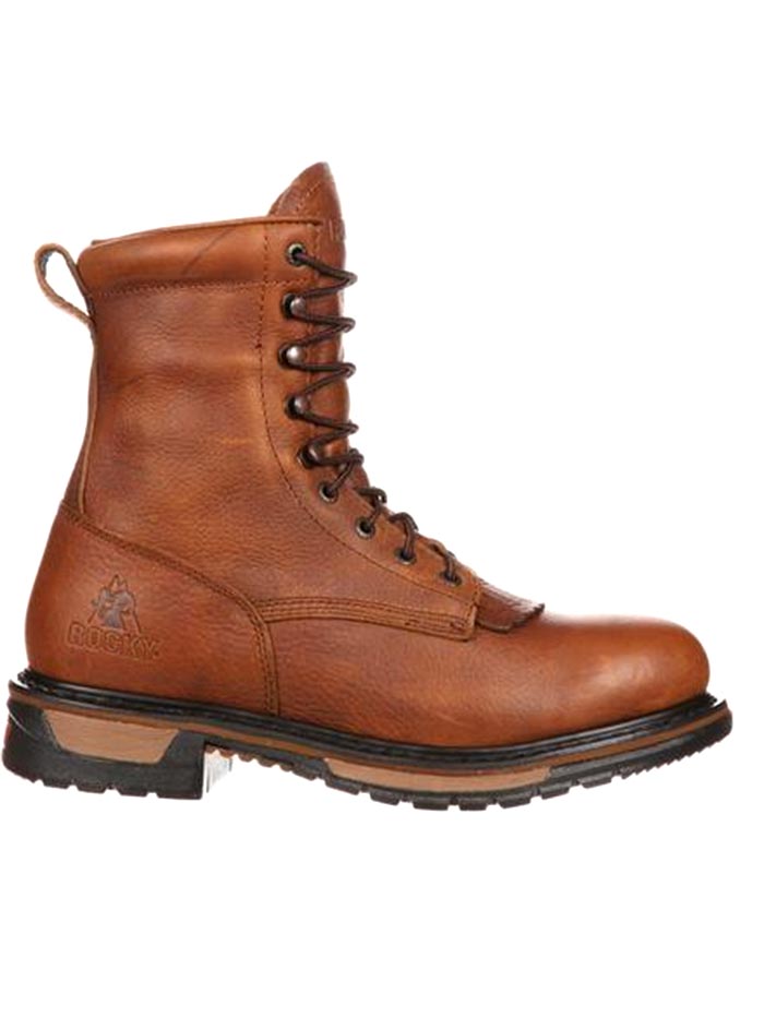 Rocky FQ0002723 Mens Original Ride Lacer Waterproof Boots Tan Pitstop side and front view. If you need any assistance with this item or the purchase of this item please call us at five six one seven four eight eight eight zero one Monday through Saturday 10:00a.m EST to 8:00 p.m EST