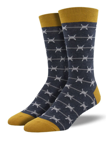 Socksmith MNC2107-CHH Mens Keep Out Crew Socks Charcoal Heather front and side view. If you need any assistance with this item or the purchase of this item please call us at five six one seven four eight eight eight zero one Monday through Saturday 10:00a.m EST to 8:00 p.m EST