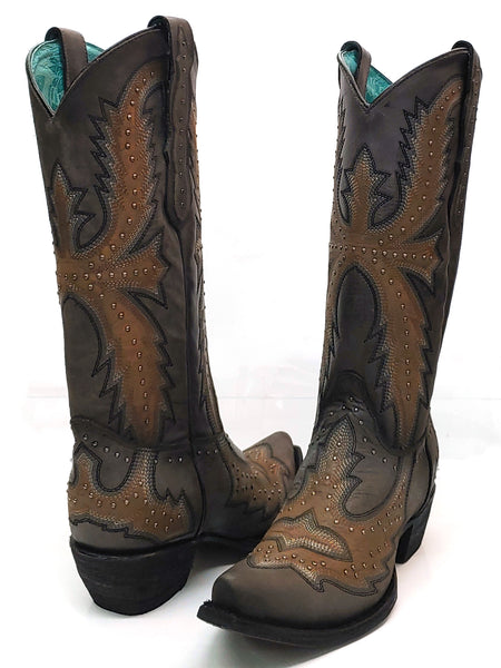 Corral C3651 Womens Embroidery Snip Toe Cowboy Boots Grey front and back view. If you need any assistance with this item or the purchase of this item please call us at five six one seven four eight eight eight zero one Monday through Saturday 10:00a.m EST to 8:00 p.m EST
