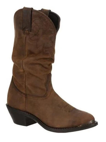 Durango RD542 Womens Slouch Western Boot Distressed Tan front and side view. If you need any assistance with this item or the purchase of this item please call us at five six one seven four eight eight eight zero one Monday through Saturday 10:00a.m EST to 8:00 p.m EST