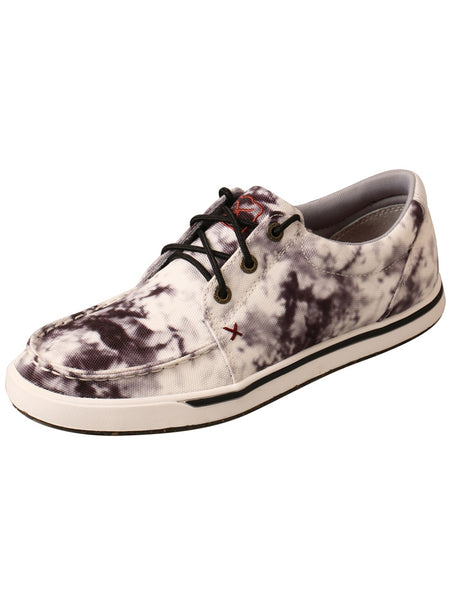 Twisted X WCA0041 Womens Casual Lace Up Shoes Black White Tie Dye front and side view. If you need any assistance with this item or the purchase of this item please call us at five six one seven four eight eight eight zero one Monday through Saturday 10:00a.m EST to 8:00 p.m EST