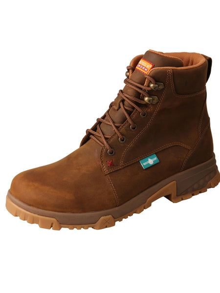 Twisted X MXCW001 Mens Six Inch Work Boot Distressed Saddle Front View at an Angle. If you need any assistance with this item or the purchase of this item please call us at five six one seven four eight eight eight zero one Monday through Saturday 10:00a.m EST to 8:00 p.m EST