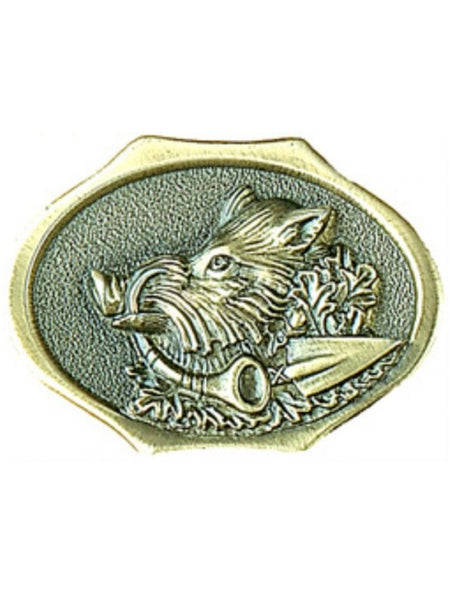 Colorado Silver Star B-75-S Boar Head With Spear Point Belt Buckle Brass front view. If you need any assistance with this item or the purchase of this item please call us at five six one seven four eight eight eight zero one Monday through Saturday 10:00a.m EST to 8:00 p.m EST