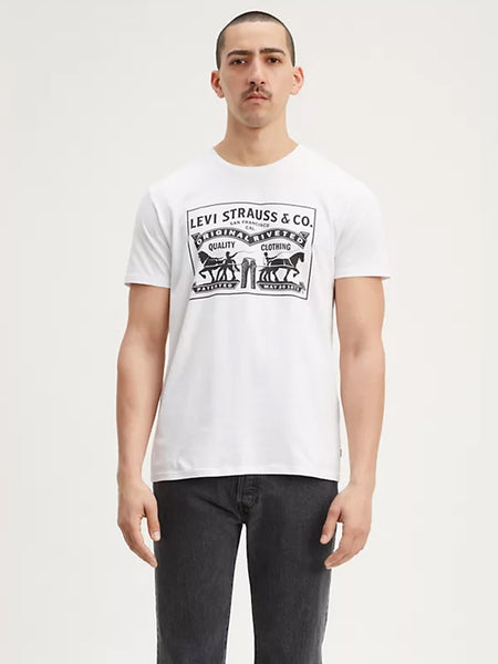 Levis 224950046 Mens Two-Horse Pull Graphic Tee Shirt White front view. If you need any assistance with this item or the purchase of this item please call us at five six one seven four eight eight eight zero one Monday through Saturday 10:00a.m EST to 8:00 p.m EST