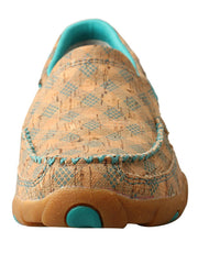 Twisted X WDMS022 Women Slip On Driving Moccasin Tan and Turquoise Front View. If you need any assistance with this item or the purchase of this item please call us at five six one seven four eight eight eight zero one Monday through Saturday 10:00a.m EST to 8:00 p.m EST