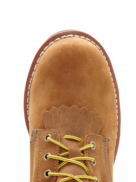 Georgia G9382 Mens Steel Toe Insulated Logger Boot Worn Saddle toe view from above. If you need any assistance with this item or the purchase of this item please call us at five six one seven four eight eight eight zero one Monday through Saturday 10:00a.m EST to 8:00 p.m EST