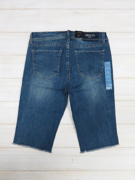 Grace In LA EM9328 Womens Easy Fit Cut-Off Bermuda Denim Short back view. If you need any assistance with this item or the purchase of this item please call us at five six one seven four eight eight eight zero one Monday through Saturday 10:00a.m EST to 8:00 p.m EST