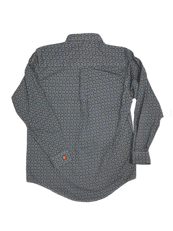 Wrangler FR164GR Mens Flame Resistant 20X Work Medallion Print Shirt Grey front view. If you need any assistance with this item or the purchase of this item please call us at five six one seven four eight eight eight zero one Monday through Saturday 10:00a.m EST to 8:00 p.m EST