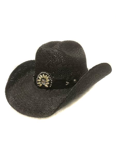 Bullhide ITCHYGOONIE 2223BL Fashion Western Straw Hat Black front view. If you need any assistance with this item or the purchase of this item please call us at five six one seven four eight eight eight zero one Monday through Saturday 10:00a.m EST to 8:00 p.m EST