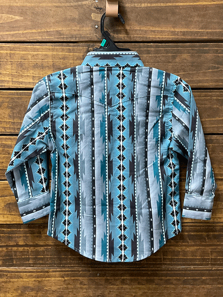 Wrangler 10BC1291M Boys Checotah Long Sleeve Snap Shirt Desert Print Teal/Multi back view. If you need any assistance with this item or the purchase of this item please call us at five six one seven four eight eight eight zero one Monday through Saturday 10:00a.m EST to 8:00 p.m EST