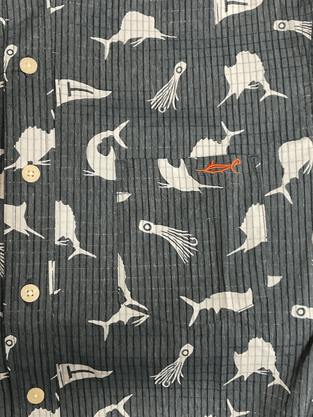 Salt Life SLM30240 Mens THE SLAM Short Sleeve Shirt Washed Navy pocket detail. If you need any assistance with this item or the purchase of this item please call us at five six one seven four eight eight eight zero one Monday through Saturday 10:00a.m EST to 8:00 p.m EST