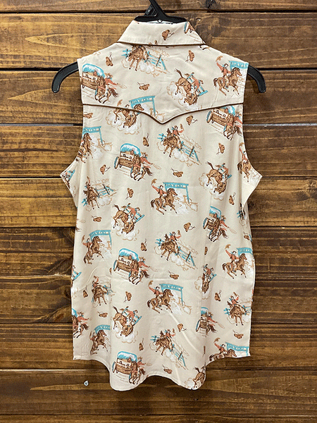 Panhandle 21S3487 Womens Sleeveless Snap Shirt Natural back view. If you need any assistance with this item or the purchase of this item please call us at five six one seven four eight eight eight zero one Monday through Saturday 10:00a.m EST to 8:00 p.m EST