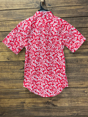 Panhandle 37D3176 Mens Floral Short Sleeve Button Shirts Scarlet Red back view. If you need any assistance with this item or the purchase of this item please call us at five six one seven four eight eight eight zero one Monday through Saturday 10:00a.m EST to 8:00 p.m EST