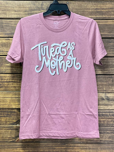 Texas True 3413 Womens Tired As A Mother T-Shirt Mauve Tri Blend front view