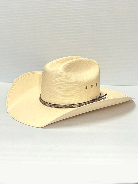 Larry Mahan MS2442BRNX4008 10X Brindle 4 INCH BRIM Straw Hat Natural front and side view. If you need any assistance with this item or the purchase of this item please call us at five six one seven four eight eight eight zero one Monday through Saturday 10:00a.m EST to 8:00 p.m EST