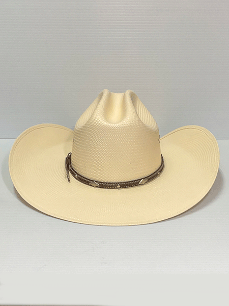 Larry Mahan MS2442BRNX4008 10X Brindle 4 INCH BRIM Straw Hat Natural back view. If you need any assistance with this item or the purchase of this item please call us at five six one seven four eight eight eight zero one Monday through Saturday 10:00a.m EST to 8:00 p.m EST
