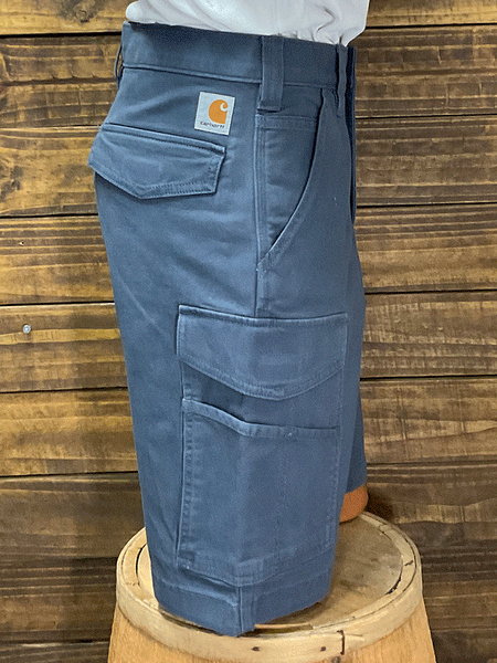 Carhartt 103542-BLS Mens Rugged Flex® Relaxed Fit Canvas Cargo Work Short Bluestone right side view. If you need any assistance with this item or the purchase of this item please call us at five six one seven four eight eight eight zero one Monday through Saturday 10:00a.m EST to 8:00 p.m EST