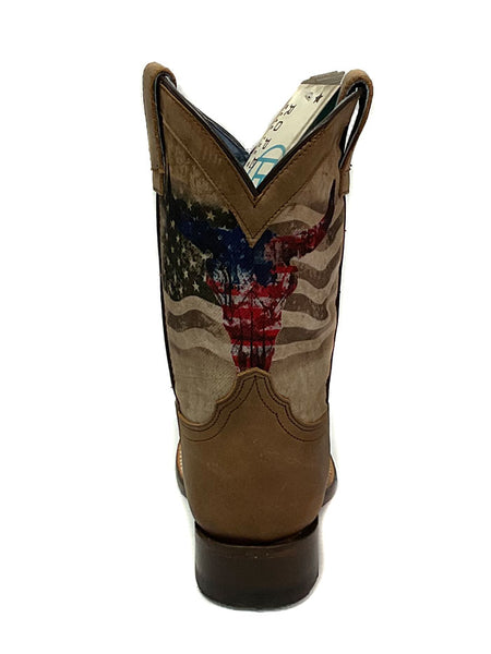 Roper 09-018-7001-1665 Kids American Bull Boot Tan back view. If you need any assistance with this item or the purchase of this item please call us at five six one seven four eight eight eight zero one Monday through Saturday 10:00a.m EST to 8:00 p.m EST