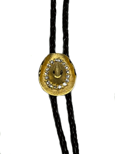 Western Express BT-5948-G Bolo Tie Hat With Austrian Crytals Gold front view. If you need any assistance with this item or the purchase of this item please call us at five six one seven four eight eight eight zero one Monday through Saturday 10:00a.m EST to 8:00 p.m EST