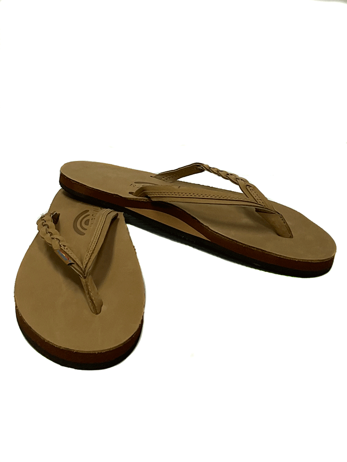 Rainbow 301ALTSB-SRBR Womens Flirty Braidy Single Layer Premier Leather Sandal Sierra Brown view from above. If you need any assistance with this item or the purchase of this item please call us at five six one seven four eight eight eight zero one Monday through Saturday 10:00a.m EST to 8:00 p.m EST