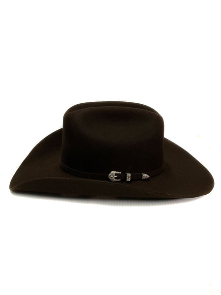 Justin JF0457COUNXL08 4X Promo Western Felt Hat Chocolate side view. If you need any assistance with this item or the purchase of this item please call us at five six one seven four eight eight eight zero one Monday through Saturday 10:00a.m EST to 8:00 p.m EST