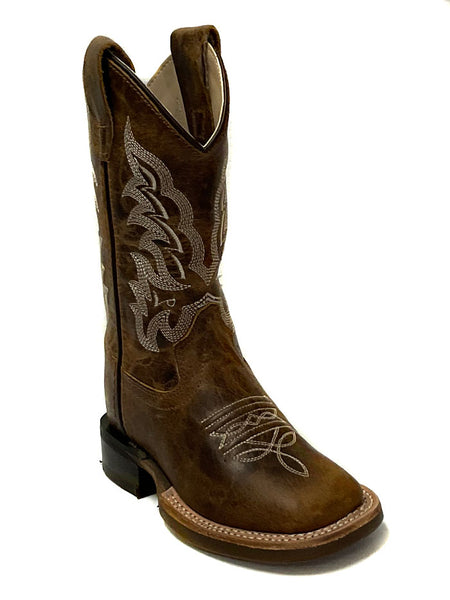 Old West BSC1979 Kids Western Boot Brown side and front view. If you need any assistance with this item or the purchase of this item please call us at five six one seven four eight eight eight zero one Monday through Saturday 10:00a.m EST to 8:00 p.m EST