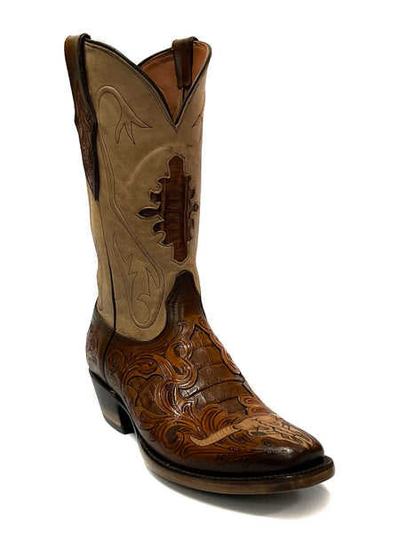 Black Jack MUHT-1425 Mens Hand Tooled Byson Skull Boot Mahogany side / front view. If you need any assistance with this item or the purchase of this item please call us at five six one seven four eight eight eight zero one Monday through Saturday 10:00a.m EST to 8:00 p.m EST
