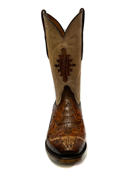 Black Jack MUHT-1425 Mens Hand Tooled Byson Skull Boot Mahogany front view. If you need any assistance with this item or the purchase of this item please call us at five six one seven four eight eight eight zero one Monday through Saturday 10:00a.m EST to 8:00 p.m EST