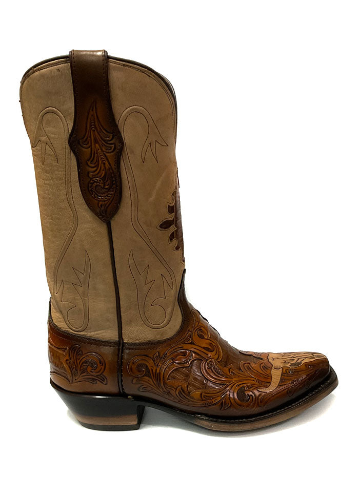 Black Jack MUHT-1425 Mens Hand Tooled Byson Skull Boot Mahogany side / front view. If you need any assistance with this item or the purchase of this item please call us at five six one seven four eight eight eight zero one Monday through Saturday 10:00a.m EST to 8:00 p.m EST