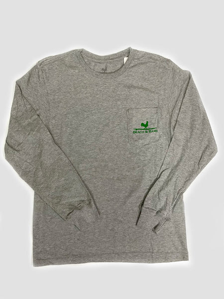 Beach & Barn BIG RIG Tee Long Sleeve Oxford Heather front view. If you need any assistance with this item or the purchase of this item please call us at five six one seven four eight eight eight zero one Monday through Saturday 10:00a.m EST to 8:00 p.m EST