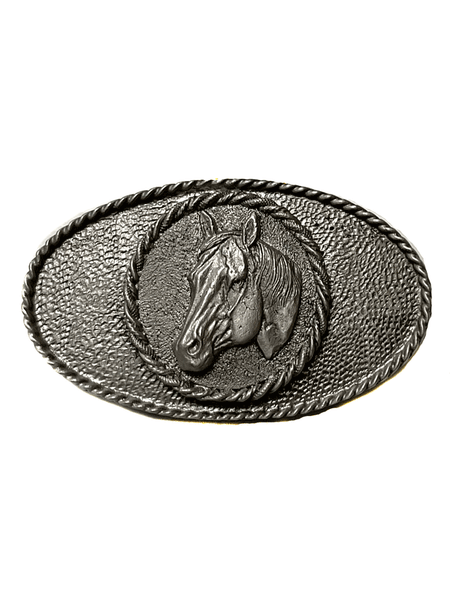 Colorado Silver Star 5527-P Horsehead Oval Belt Buckle Pewter front view. If you need any assistance with this item or the purchase of this item please call us at five six one seven four eight eight eight zero one Monday through Saturday 10:00a.m EST to 8:00 p.m EST