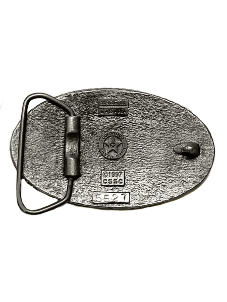 Colorado Silver Star 5527-P Horsehead Oval Belt Buckle Pewter back view. If you need any assistance with this item or the purchase of this item please call us at five six one seven four eight eight eight zero one Monday through Saturday 10:00a.m EST to 8:00 p.m EST