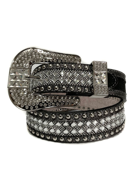 Nocona N320004036 Womens Studded Bling Leather Belt Silver front view
