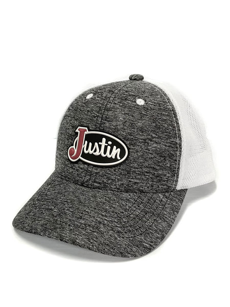Justin JCBC013 Classic Logo Mesh Back Cap Grey side / front view. If you need any assistance with this item or the purchase of this item please call us at five six one seven four eight eight eight zero one Monday through Saturday 10:00a.m EST to 8:00 p.m EST