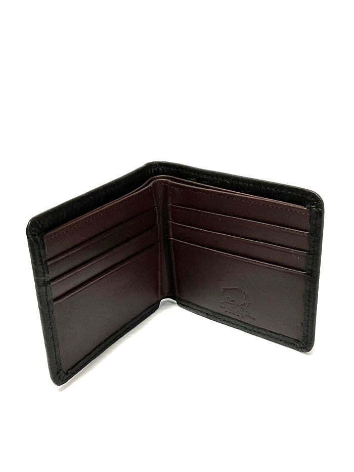 Vintage Bison W-101 Mens Bifold Leather Wallet Black folded view. If you need any assistance with this item or the purchase of this item please call us at five six one seven four eight eight eight zero one Monday through Saturday 10:00a.m EST to 8:00 p.m EST