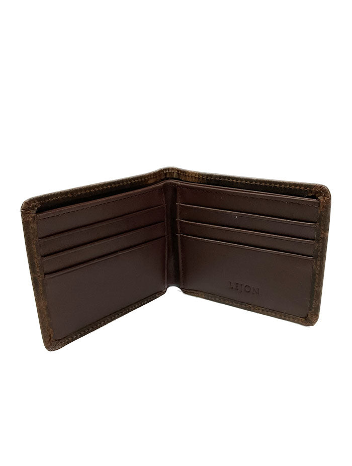 Lejon W-108 Mens Bifold Leather Wallet Brown front view. If you need any assistance with this item or the purchase of this item please call us at five six one seven four eight eight eight zero one Monday through Saturday 10:00a.m EST to 8:00 p.m EST