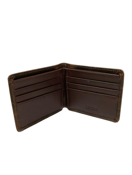 Lejon W-108 Mens Bifold Leather Wallet Brown inside view open. If you need any assistance with this item or the purchase of this item please call us at five six one seven four eight eight eight zero one Monday through Saturday 10:00a.m EST to 8:00 p.m EST