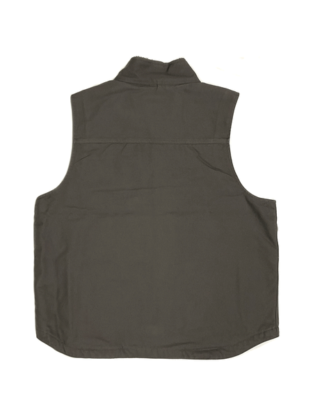 Carhartt 104277-GVL Mens Loose Fit Washed Duck Sherpa Lined Mock Neck Vest Gravel back view. If you need any assistance with this item or the purchase of this item please call us at five six one seven four eight eight eight zero one Monday through Saturday 10:00a.m EST to 8:00 p.m EST
