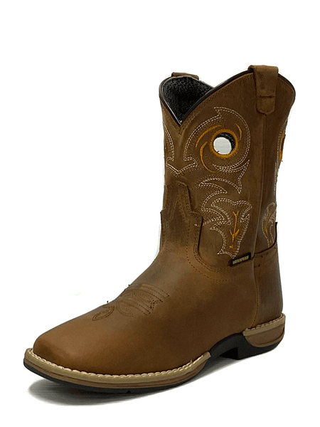 Dan Post DPC3964 Youth Storms Eye Jr Leather Boots Brown front and side view. If you need any assistance with this item or the purchase of this item please call us at five six one seven four eight eight eight zero one Monday through Saturday 10:00a.m EST to 8:00 p.m EST