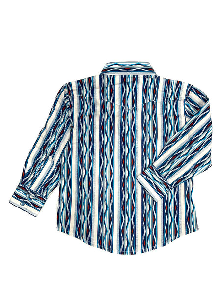 Wrangler 112324796 Kids Checotah Long Sleeve Shirt Blue back view. If you need any assistance with this item or the purchase of this item please call us at five six one seven four eight eight eight zero one Monday through Saturday 10:00a.m EST to 8:00 p.m EST