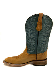 Circle G L5956 Mens Embroidery Wide Square Toe Boot Yellow And Blue side view. If you need any assistance with this item or the purchase of this item please call us at five six one seven four eight eight eight zero one Monday through Saturday 10:00a.m EST to 8:00 p.m EST
