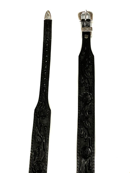 Fashionwest LC69-BK Leather Hatband Black front view showing buckle and tip. If you need any assistance with this item or the purchase of this item please call us at five six one seven four eight eight eight zero one Monday through Saturday 10:00a.m EST to 8:00 p.m EST