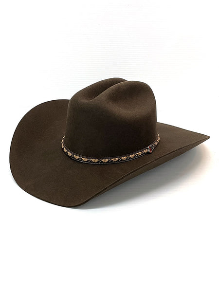 Justin JF0242PLNS 2X Plains Premium Felt Hat Brown Side view. If you need any assistance with this item or the purchase of this item please call us at five six one seven four eight eight eight zero one Monday through Saturday 10:00a.m EST to 8:00 p.m EST