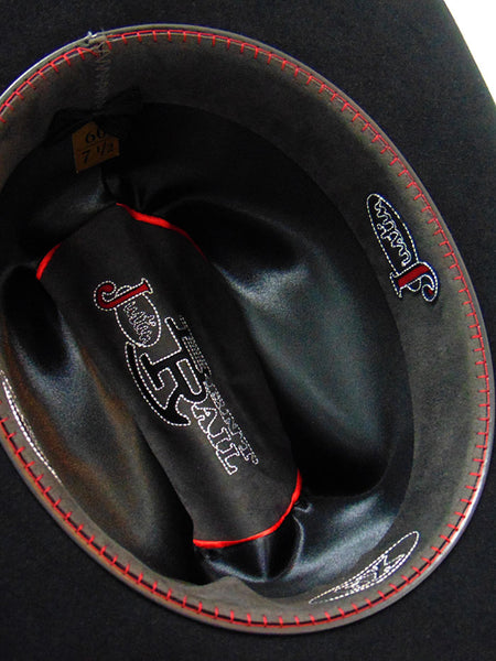 Justin JF0657TOWN-BLK Mens 6x Townes Western Felt Hat Black inside view. If you need any assistance with this item or the purchase of this item please call us at five six one seven four eight eight eight zero one Monday through Saturday 10:00a.m EST to 8:00 p.m EST